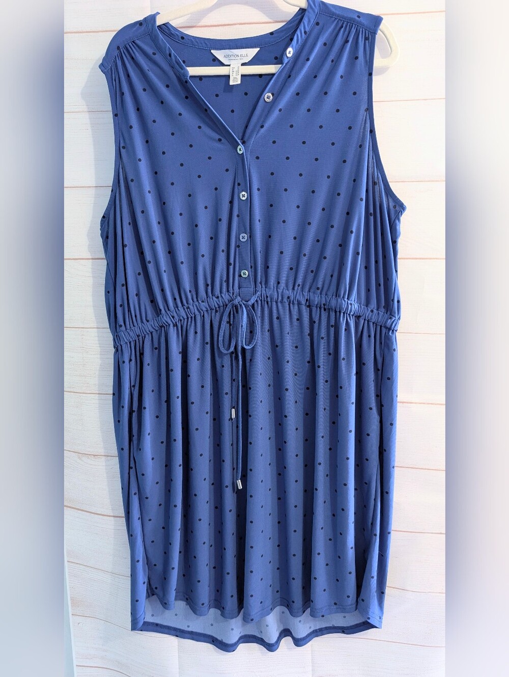 Addition Elle  Sleeveless Blue Polka Dot Drawstring Plus size Summer Dress 👗